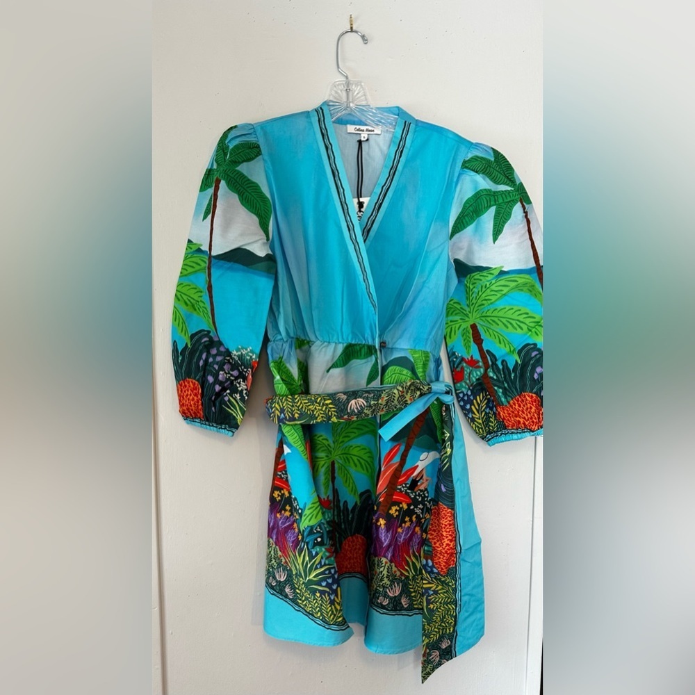 Tuckernuck Celina Moon Wrap Tropical Print Cotton Mini Dress Size Small NWT - Picture 4 of 8